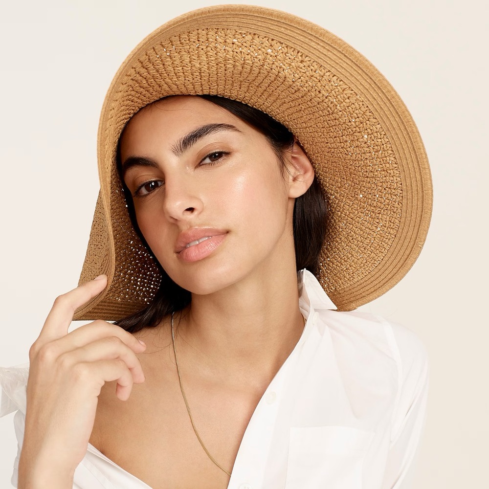 J. Crew Elegant Textured Straw Black Wide-Brim Hat - Picture 3 of 4